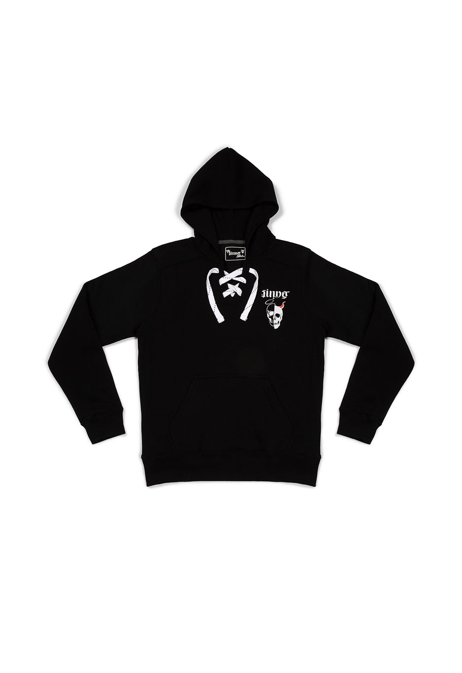 Black hoodie with white graphics on a white background - armored riding pants